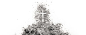 Golgota hill with Jesus cross made of ash as christian religion, Ash Wednesday, Good Friday, Easter or Lent concept illustration